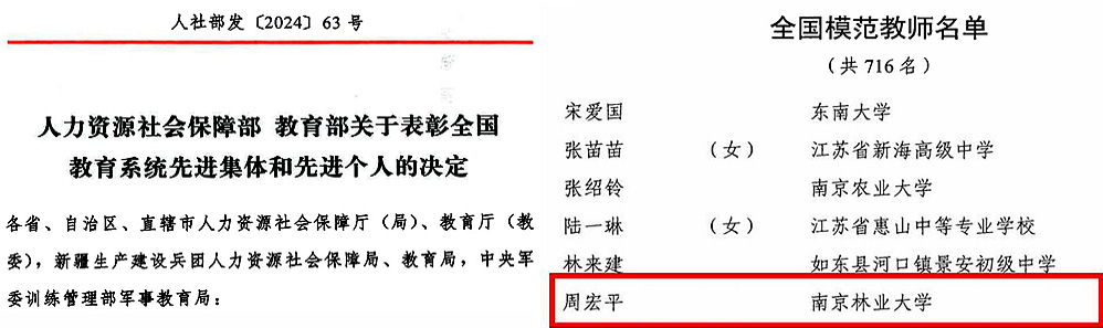 公司周宏平教授荣获“全国模范教师”荣誉称号